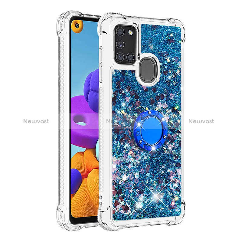 Silicone Candy Rubber TPU Bling-Bling Soft Case Cover with Finger Ring Stand S01 for Samsung Galaxy A21s