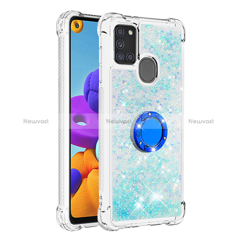 Silicone Candy Rubber TPU Bling-Bling Soft Case Cover with Finger Ring Stand S01 for Samsung Galaxy A21s