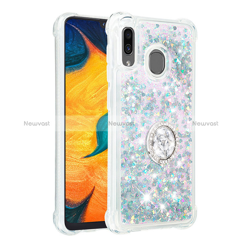 Silicone Candy Rubber TPU Bling-Bling Soft Case Cover with Finger Ring Stand S01 for Samsung Galaxy A30