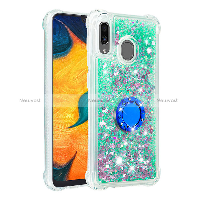 Silicone Candy Rubber TPU Bling-Bling Soft Case Cover with Finger Ring Stand S01 for Samsung Galaxy A30 Green