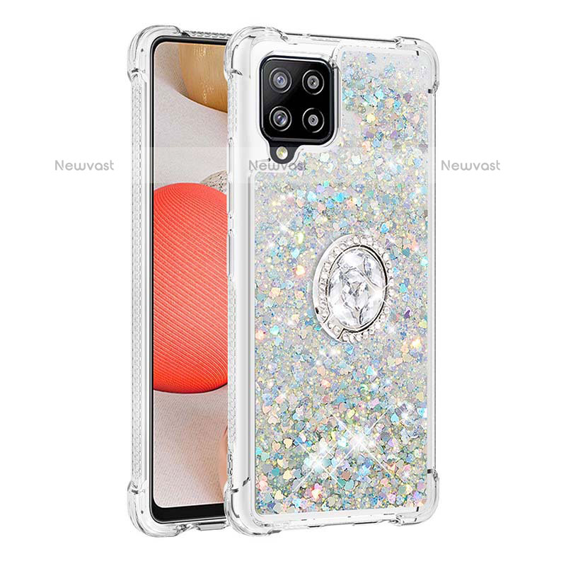 Silicone Candy Rubber TPU Bling-Bling Soft Case Cover with Finger Ring Stand S01 for Samsung Galaxy A42 5G