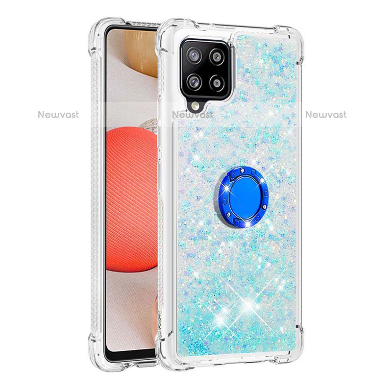 Silicone Candy Rubber TPU Bling-Bling Soft Case Cover with Finger Ring Stand S01 for Samsung Galaxy A42 5G