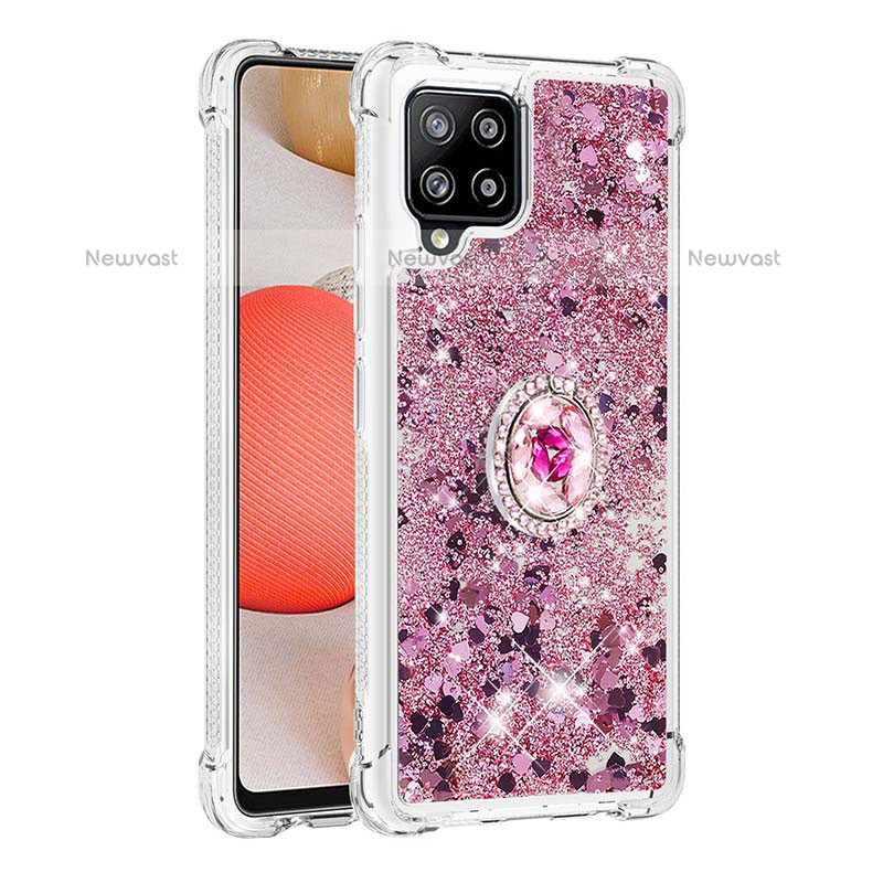 Silicone Candy Rubber TPU Bling-Bling Soft Case Cover with Finger Ring Stand S01 for Samsung Galaxy A42 5G