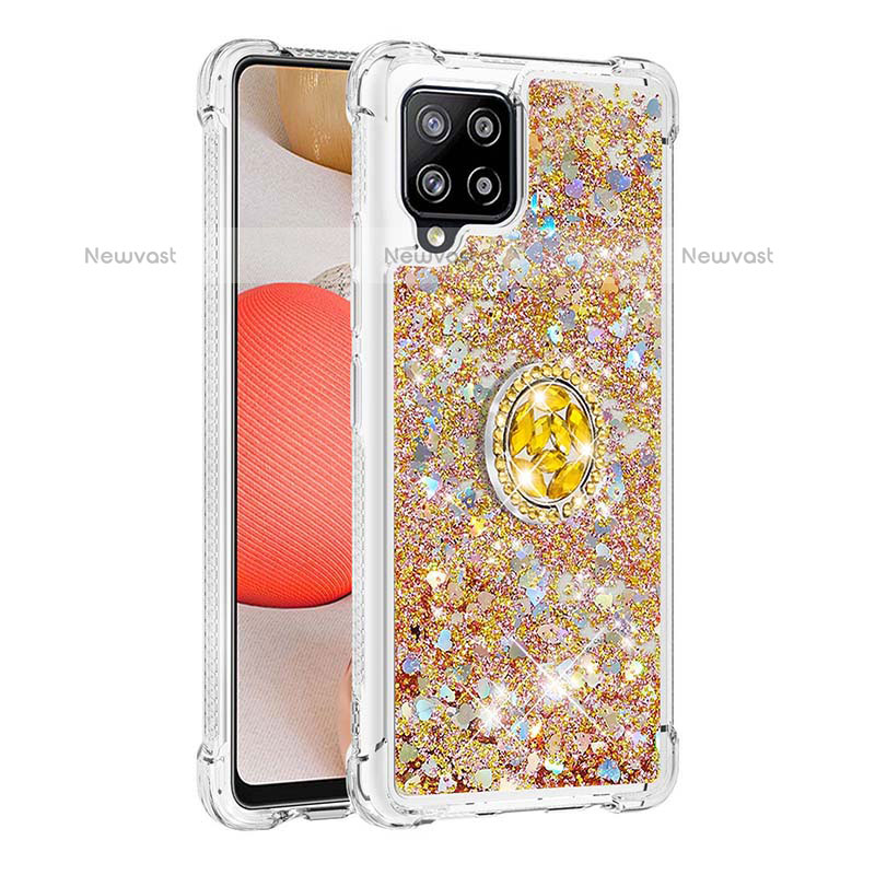 Silicone Candy Rubber TPU Bling-Bling Soft Case Cover with Finger Ring Stand S01 for Samsung Galaxy A42 5G Gold