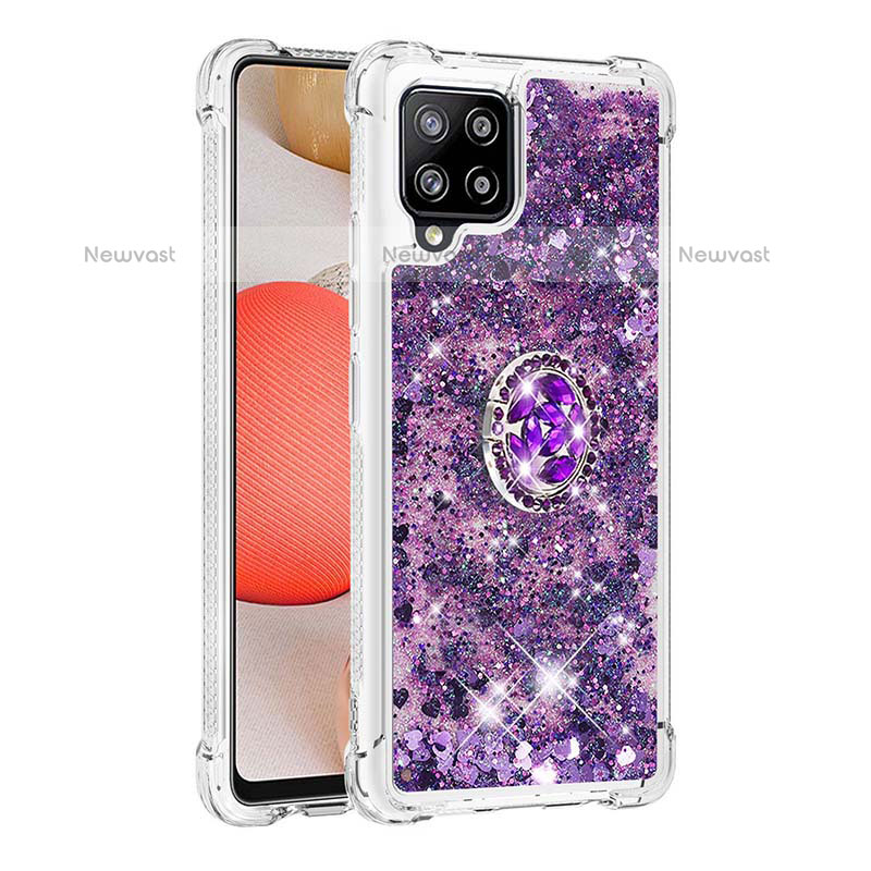 Silicone Candy Rubber TPU Bling-Bling Soft Case Cover with Finger Ring Stand S01 for Samsung Galaxy A42 5G Purple