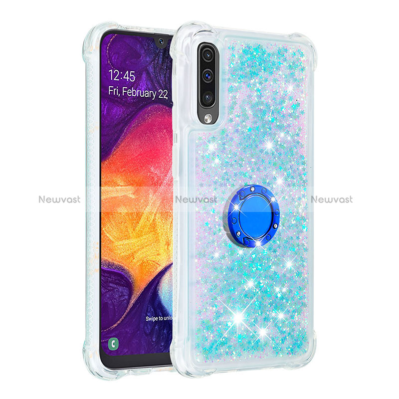 Silicone Candy Rubber TPU Bling-Bling Soft Case Cover with Finger Ring Stand S01 for Samsung Galaxy A50