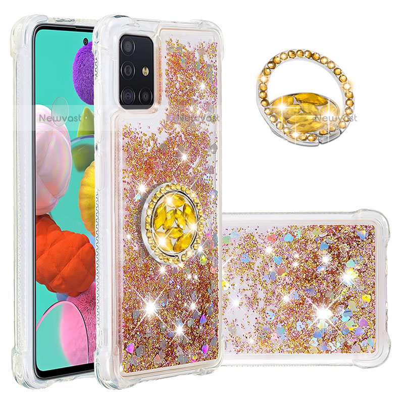 Silicone Candy Rubber TPU Bling-Bling Soft Case Cover with Finger Ring Stand S01 for Samsung Galaxy A51 4G