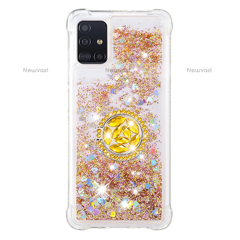 Silicone Candy Rubber TPU Bling-Bling Soft Case Cover with Finger Ring Stand S01 for Samsung Galaxy A51 4G