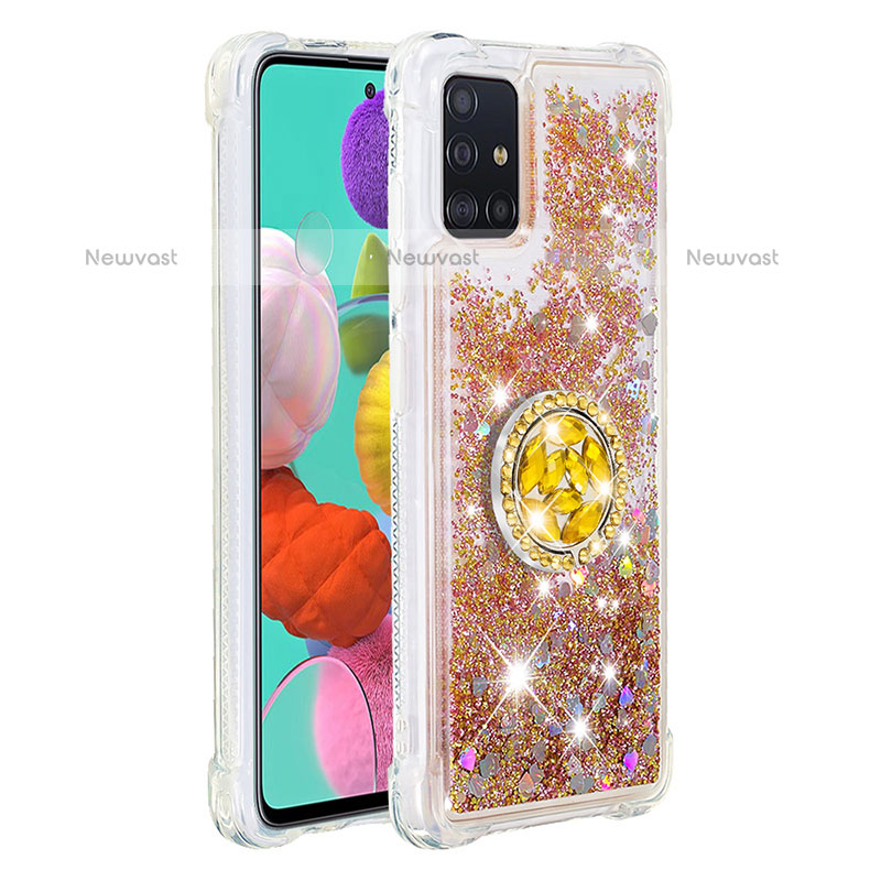 Silicone Candy Rubber TPU Bling-Bling Soft Case Cover with Finger Ring Stand S01 for Samsung Galaxy A51 4G Gold