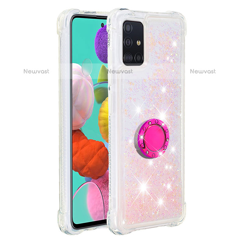 Silicone Candy Rubber TPU Bling-Bling Soft Case Cover with Finger Ring Stand S01 for Samsung Galaxy A51 4G Pink
