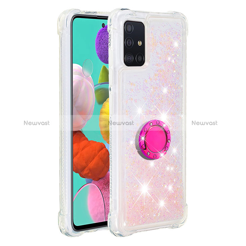 Silicone Candy Rubber TPU Bling-Bling Soft Case Cover with Finger Ring Stand S01 for Samsung Galaxy A51 5G