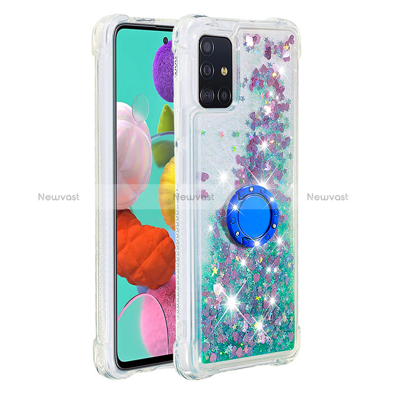 Silicone Candy Rubber TPU Bling-Bling Soft Case Cover with Finger Ring Stand S01 for Samsung Galaxy A51 5G Green