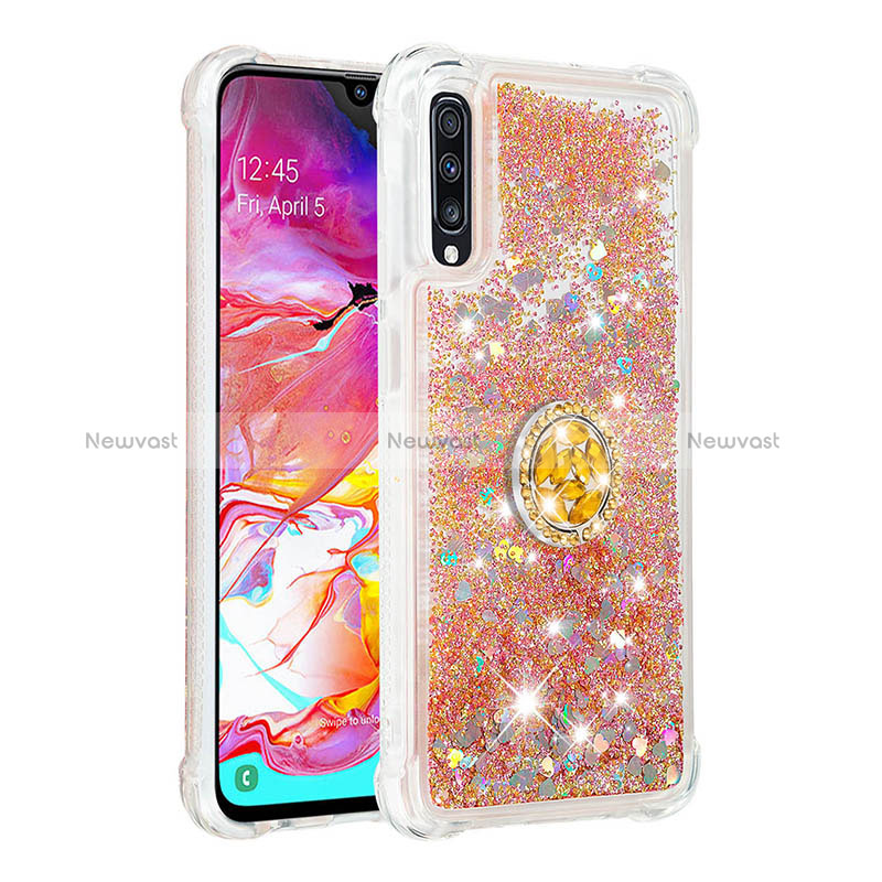 Silicone Candy Rubber TPU Bling-Bling Soft Case Cover with Finger Ring Stand S01 for Samsung Galaxy A70 Gold