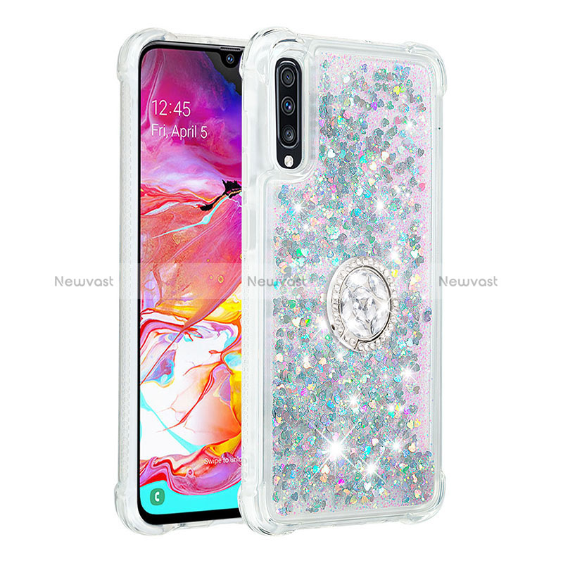 Silicone Candy Rubber TPU Bling-Bling Soft Case Cover with Finger Ring Stand S01 for Samsung Galaxy A70S