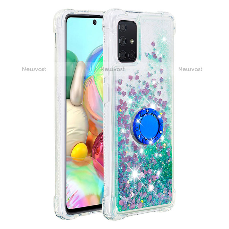 Silicone Candy Rubber TPU Bling-Bling Soft Case Cover with Finger Ring Stand S01 for Samsung Galaxy A71 4G A715 Green