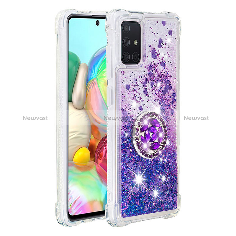 Silicone Candy Rubber TPU Bling-Bling Soft Case Cover with Finger Ring Stand S01 for Samsung Galaxy A71 5G