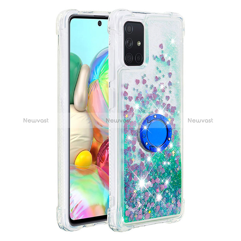 Silicone Candy Rubber TPU Bling-Bling Soft Case Cover with Finger Ring Stand S01 for Samsung Galaxy A71 5G Green