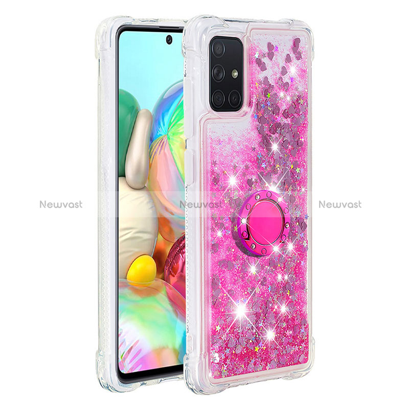 Silicone Candy Rubber TPU Bling-Bling Soft Case Cover with Finger Ring Stand S01 for Samsung Galaxy A71 5G Hot Pink