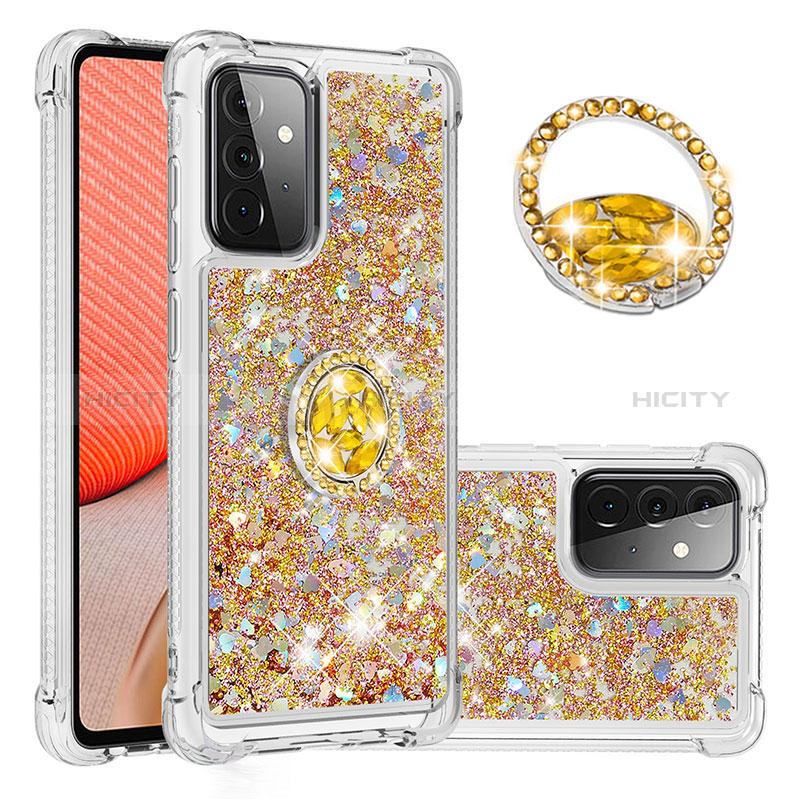 Silicone Candy Rubber TPU Bling-Bling Soft Case Cover with Finger Ring Stand S01 for Samsung Galaxy A72 5G