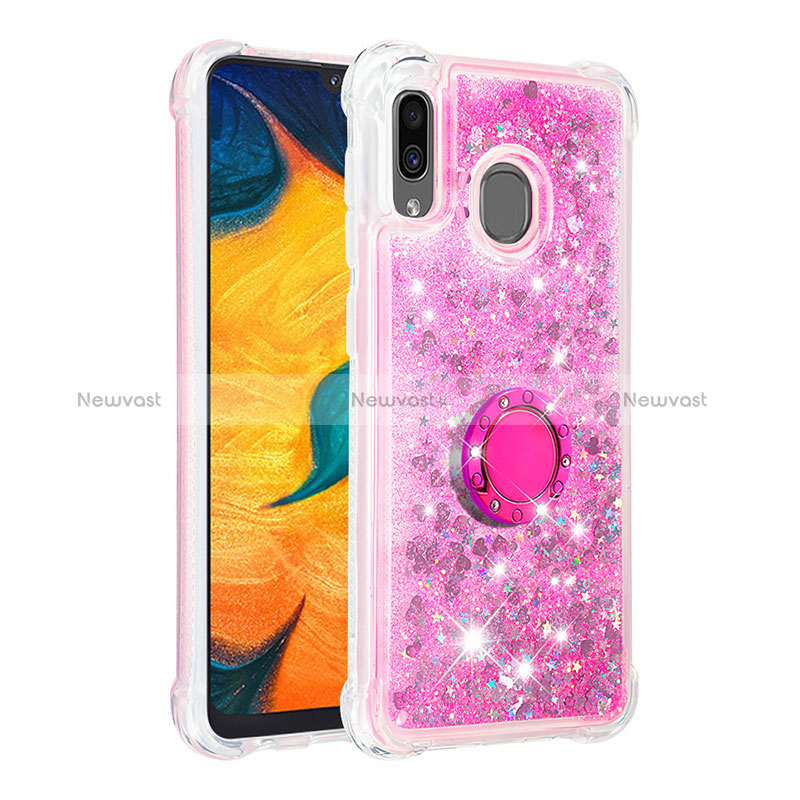 Silicone Candy Rubber TPU Bling-Bling Soft Case Cover with Finger Ring Stand S01 for Samsung Galaxy M10S Hot Pink