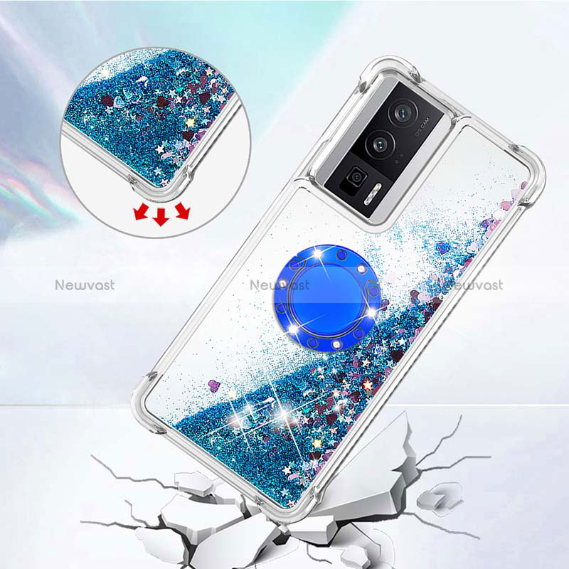 Silicone Candy Rubber TPU Bling-Bling Soft Case Cover with Finger Ring Stand S01 for Xiaomi Poco F5 Pro 5G