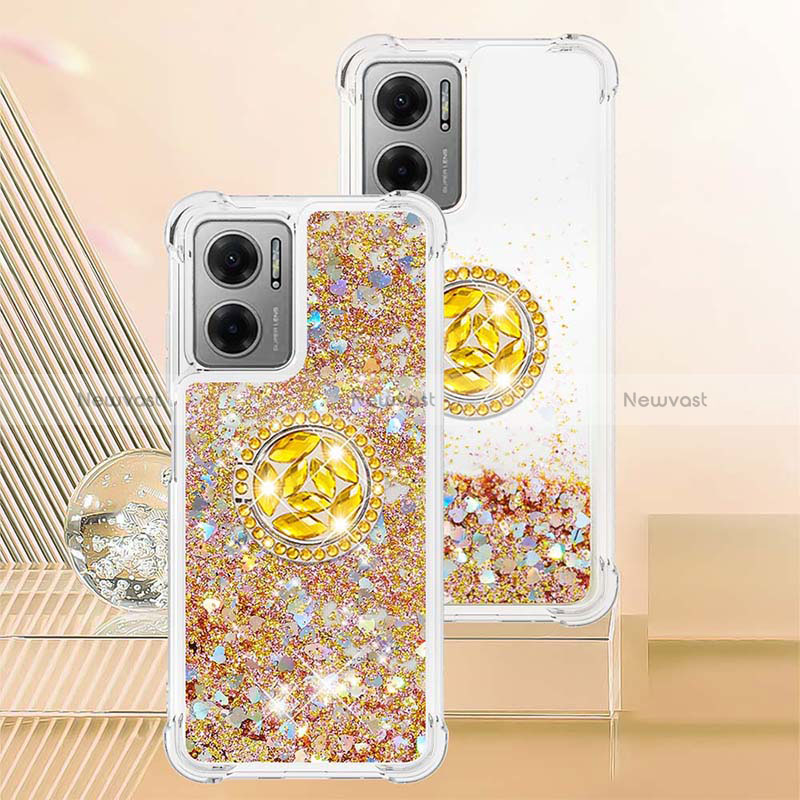 Silicone Candy Rubber TPU Bling-Bling Soft Case Cover with Finger Ring Stand S01 for Xiaomi Redmi 10 Prime Plus 5G