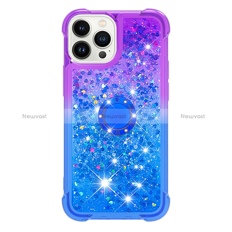 Silicone Candy Rubber TPU Bling-Bling Soft Case Cover with Finger Ring Stand S02 for Apple iPhone 13 Pro Max