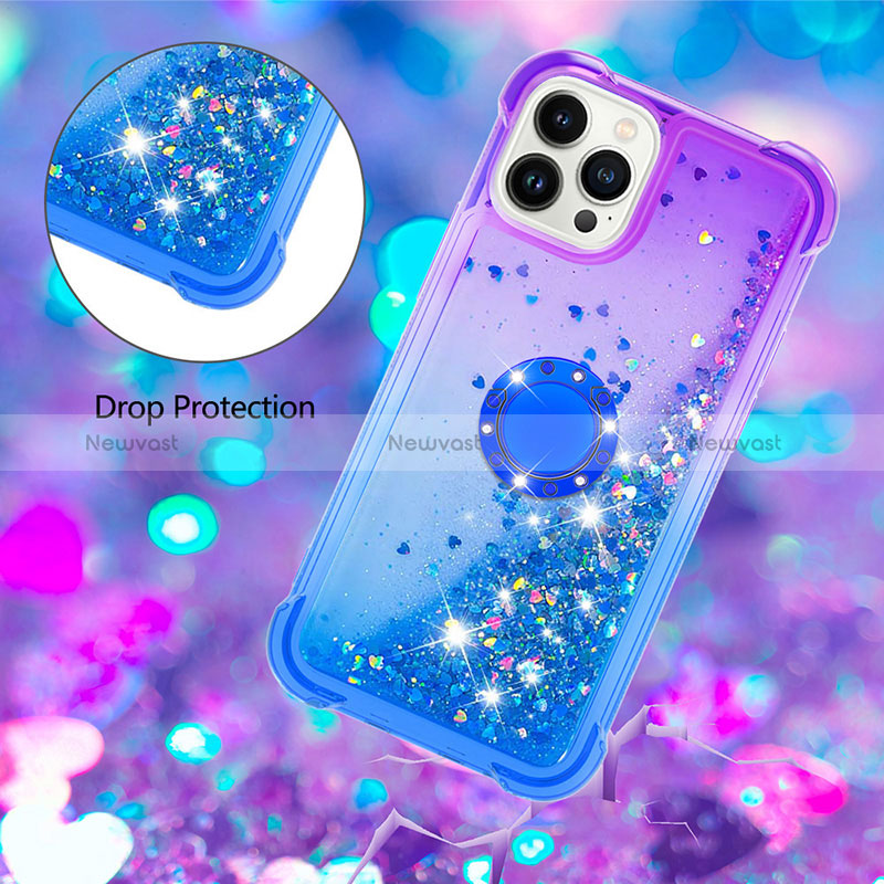 Silicone Candy Rubber TPU Bling-Bling Soft Case Cover with Finger Ring Stand S02 for Apple iPhone 13 Pro Max