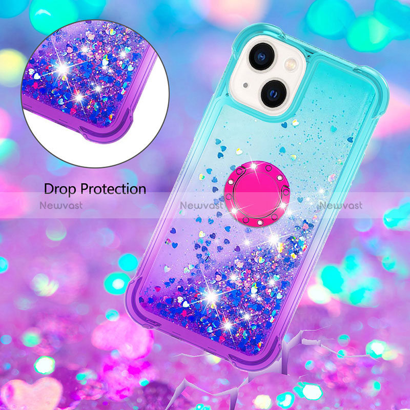 Silicone Candy Rubber TPU Bling-Bling Soft Case Cover with Finger Ring Stand S02 for Apple iPhone 14 Plus