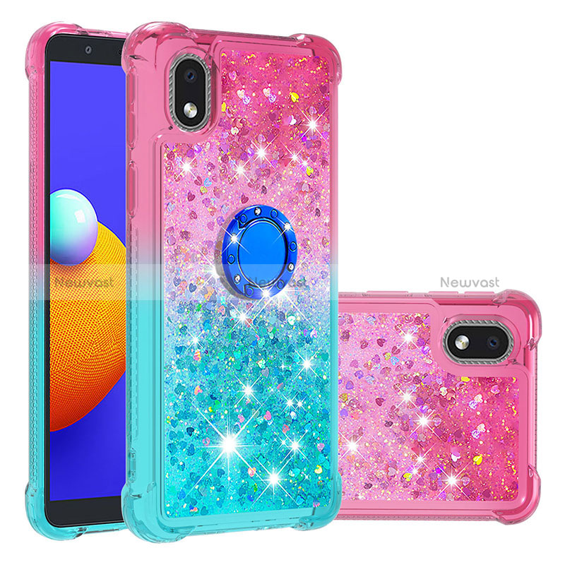 Silicone Candy Rubber TPU Bling-Bling Soft Case Cover with Finger Ring Stand S02 for Samsung Galaxy A01 Core