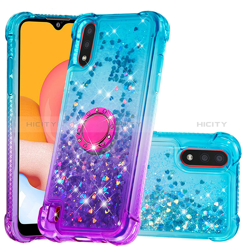 Silicone Candy Rubber TPU Bling-Bling Soft Case Cover with Finger Ring Stand S02 for Samsung Galaxy A01 SM-A015