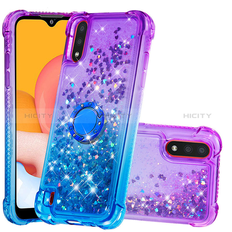 Silicone Candy Rubber TPU Bling-Bling Soft Case Cover with Finger Ring Stand S02 for Samsung Galaxy A01 SM-A015