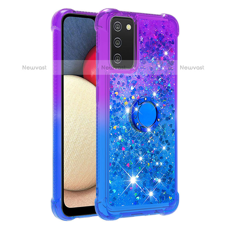Silicone Candy Rubber TPU Bling-Bling Soft Case Cover with Finger Ring Stand S02 for Samsung Galaxy A02s
