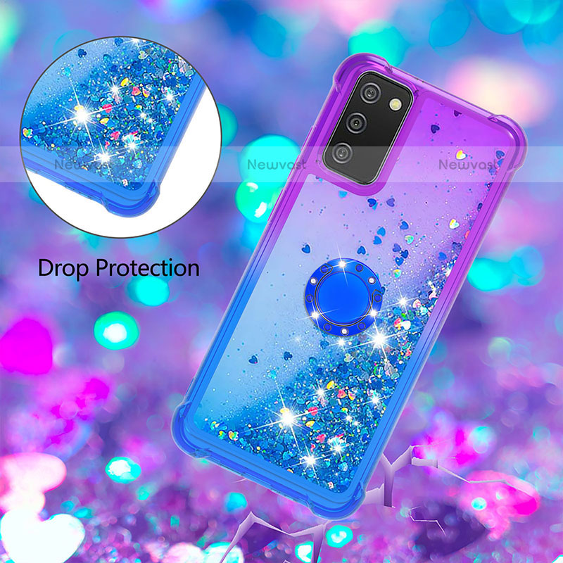 Silicone Candy Rubber TPU Bling-Bling Soft Case Cover with Finger Ring Stand S02 for Samsung Galaxy A02s