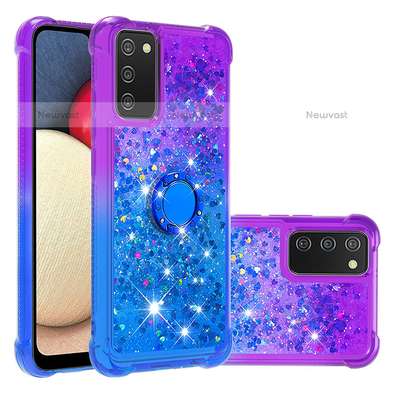 Silicone Candy Rubber TPU Bling-Bling Soft Case Cover with Finger Ring Stand S02 for Samsung Galaxy A02s Purple