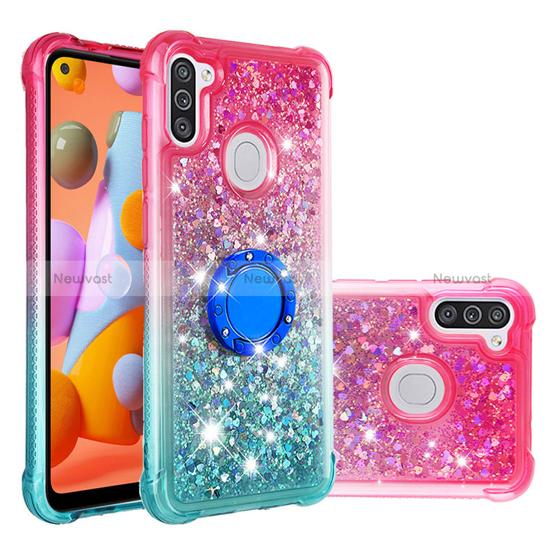 Silicone Candy Rubber TPU Bling-Bling Soft Case Cover with Finger Ring Stand S02 for Samsung Galaxy A11