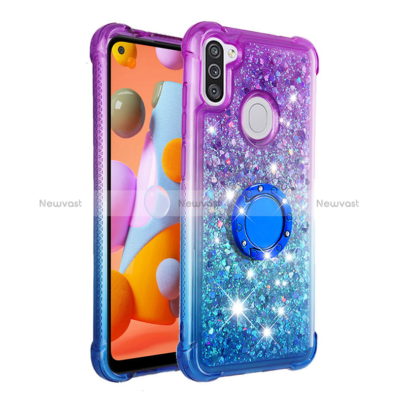 Silicone Candy Rubber TPU Bling-Bling Soft Case Cover with Finger Ring Stand S02 for Samsung Galaxy A11
