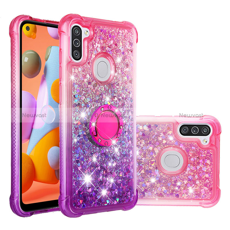 Silicone Candy Rubber TPU Bling-Bling Soft Case Cover with Finger Ring Stand S02 for Samsung Galaxy A11 Hot Pink