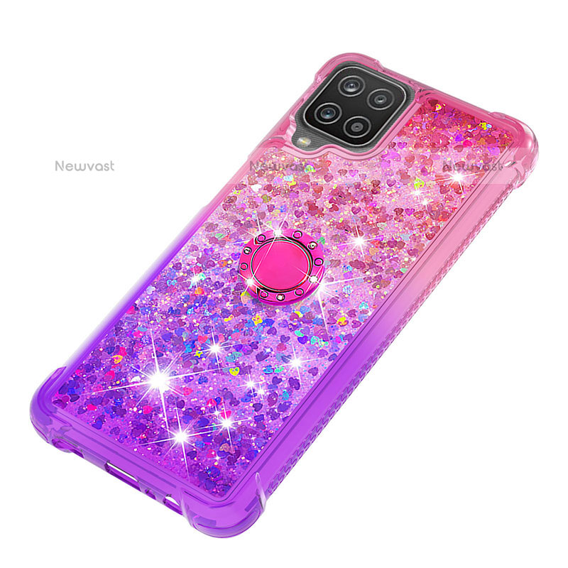 Silicone Candy Rubber TPU Bling-Bling Soft Case Cover with Finger Ring Stand S02 for Samsung Galaxy A12