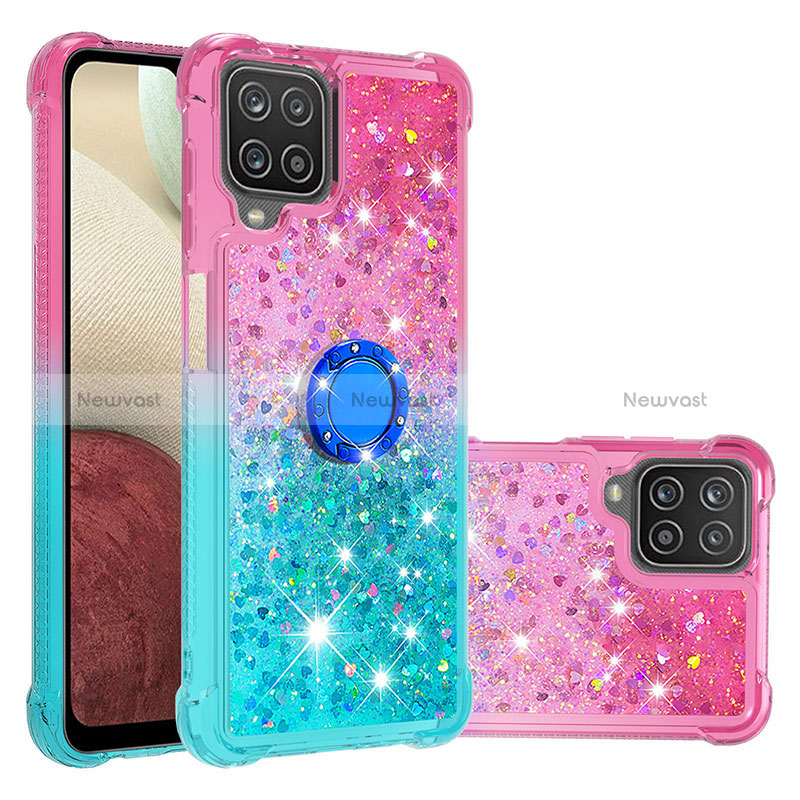 Silicone Candy Rubber TPU Bling-Bling Soft Case Cover with Finger Ring Stand S02 for Samsung Galaxy A12 Nacho
