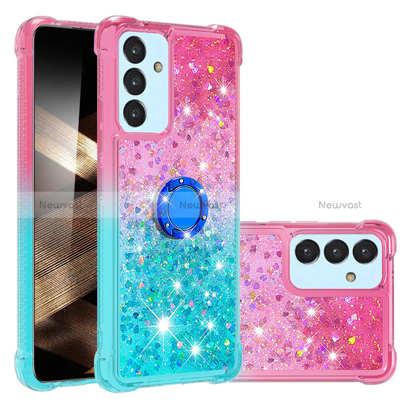 Silicone Candy Rubber TPU Bling-Bling Soft Case Cover with Finger Ring Stand S02 for Samsung Galaxy A15 5G Pink