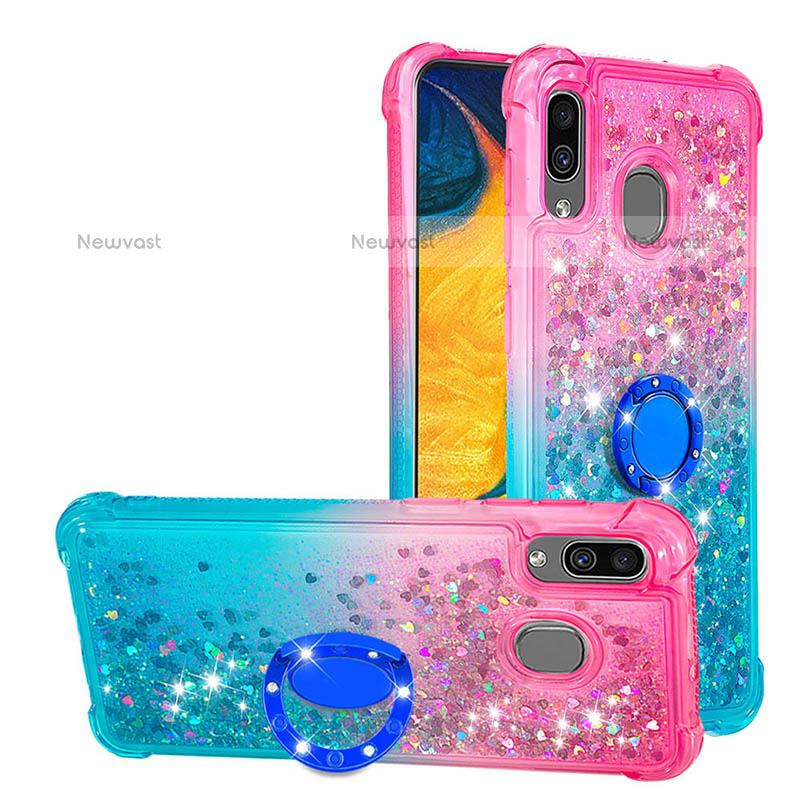Silicone Candy Rubber TPU Bling-Bling Soft Case Cover with Finger Ring Stand S02 for Samsung Galaxy A20