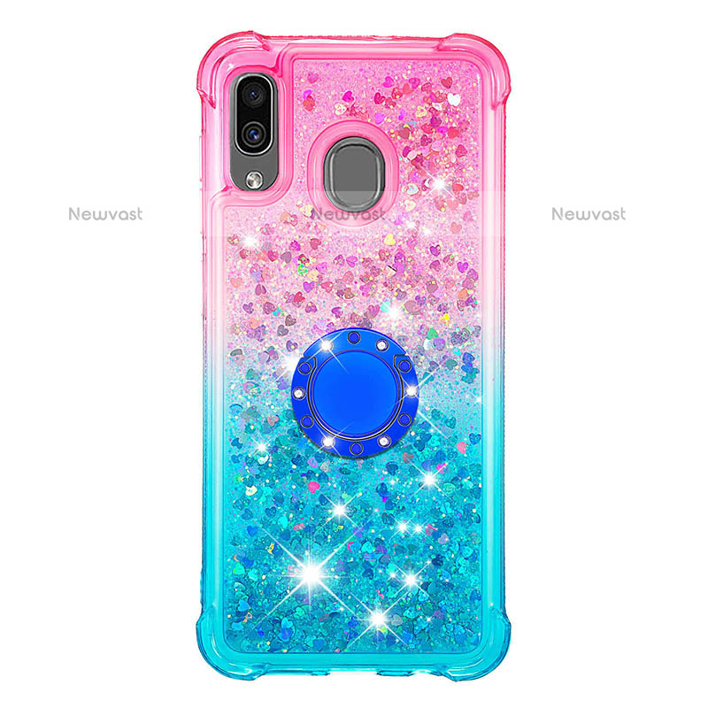 Silicone Candy Rubber TPU Bling-Bling Soft Case Cover with Finger Ring Stand S02 for Samsung Galaxy A20