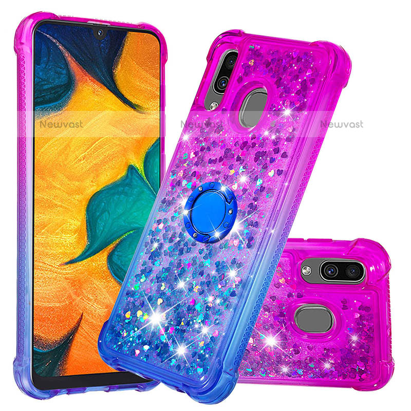 Silicone Candy Rubber TPU Bling-Bling Soft Case Cover with Finger Ring Stand S02 for Samsung Galaxy A20 Purple