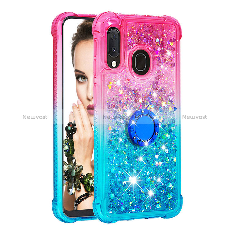 Silicone Candy Rubber TPU Bling-Bling Soft Case Cover with Finger Ring Stand S02 for Samsung Galaxy A20e Pink