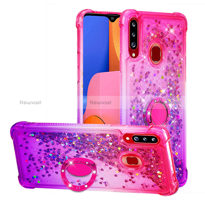 Silicone Candy Rubber TPU Bling-Bling Soft Case Cover with Finger Ring Stand S02 for Samsung Galaxy A20s