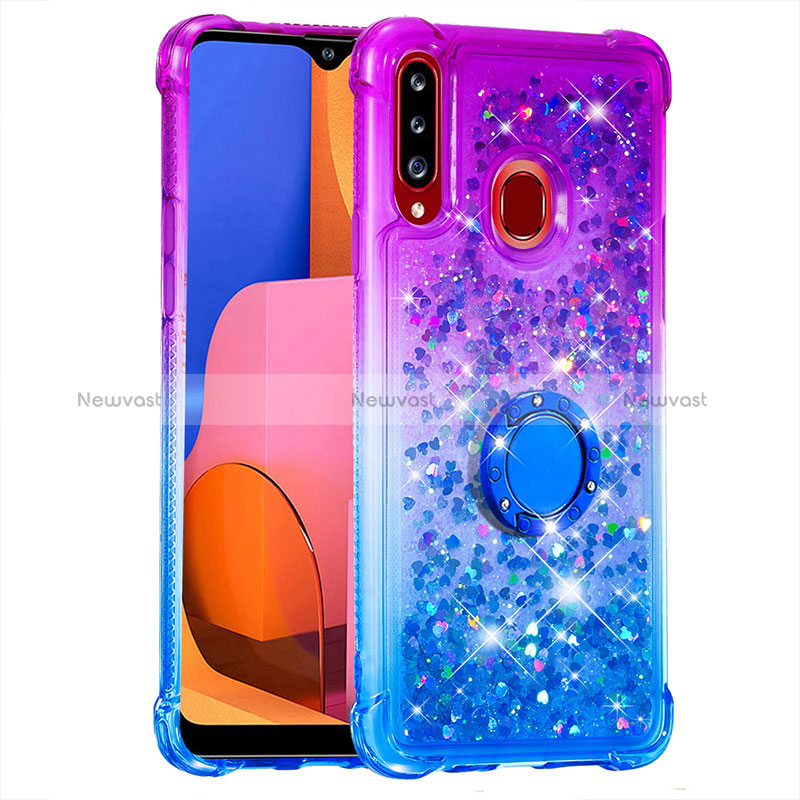 Silicone Candy Rubber TPU Bling-Bling Soft Case Cover with Finger Ring Stand S02 for Samsung Galaxy A20s