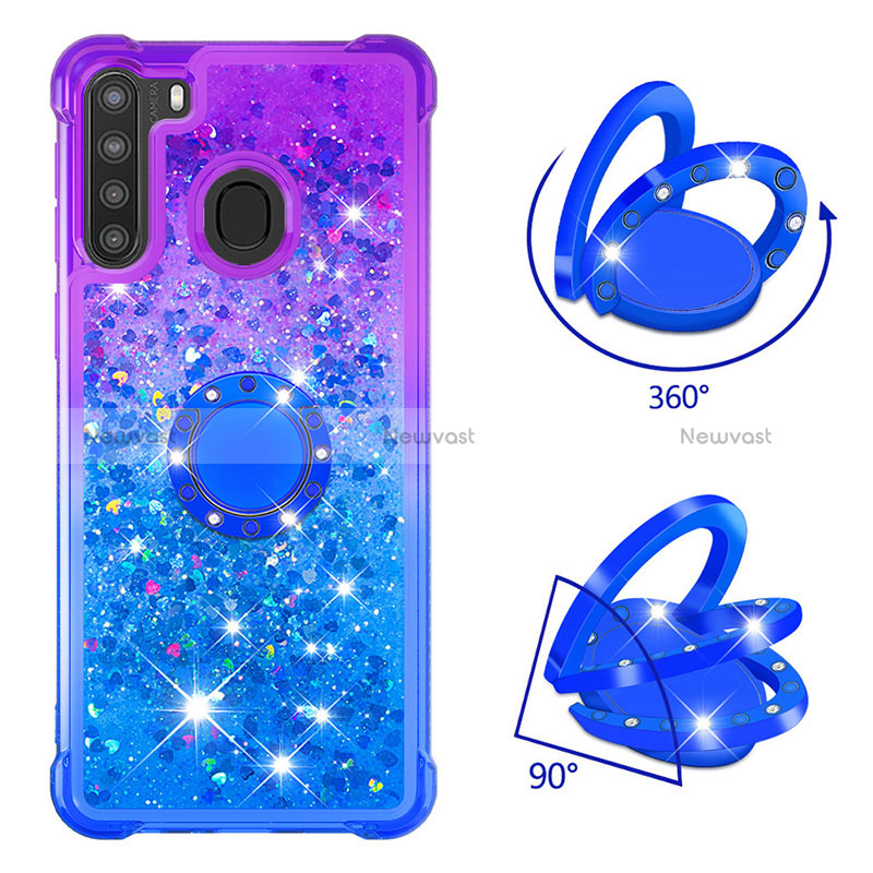 Silicone Candy Rubber TPU Bling-Bling Soft Case Cover with Finger Ring Stand S02 for Samsung Galaxy A21