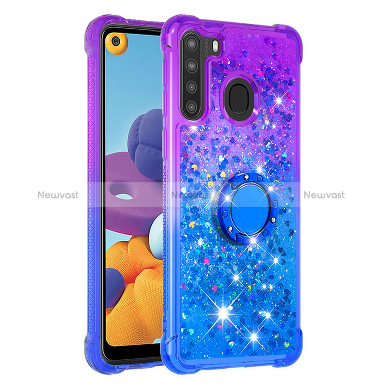 Silicone Candy Rubber TPU Bling-Bling Soft Case Cover with Finger Ring Stand S02 for Samsung Galaxy A21