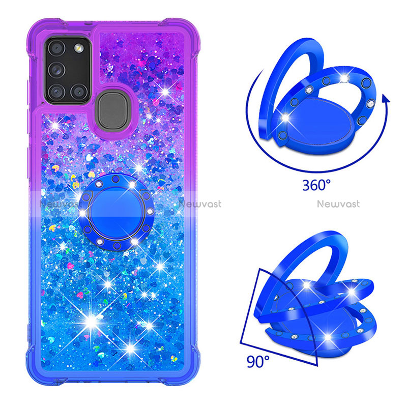 Silicone Candy Rubber TPU Bling-Bling Soft Case Cover with Finger Ring Stand S02 for Samsung Galaxy A21s